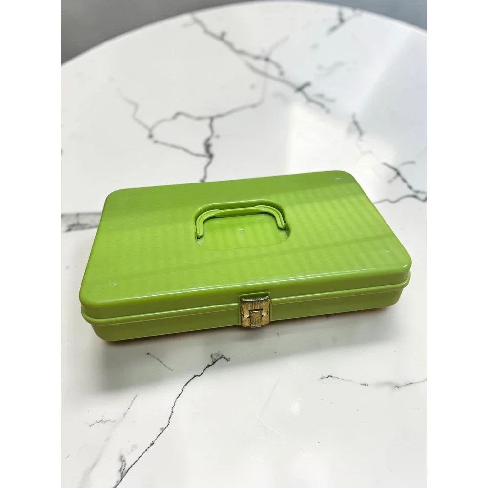 Wil-Hold Sewing Caddy Green Vintage Spool Bobbin Box USA Made 13x8x2